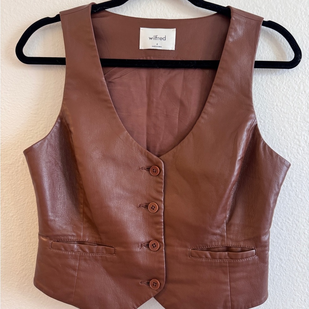Aritzia Wilfred Brown Leather Vest, Size 4